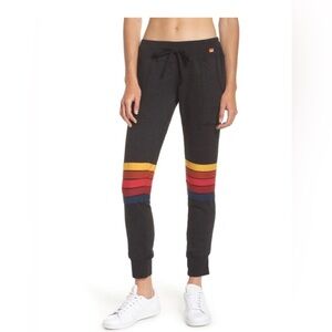 Aviator Nation Black Joggers with Rainbow Stripes